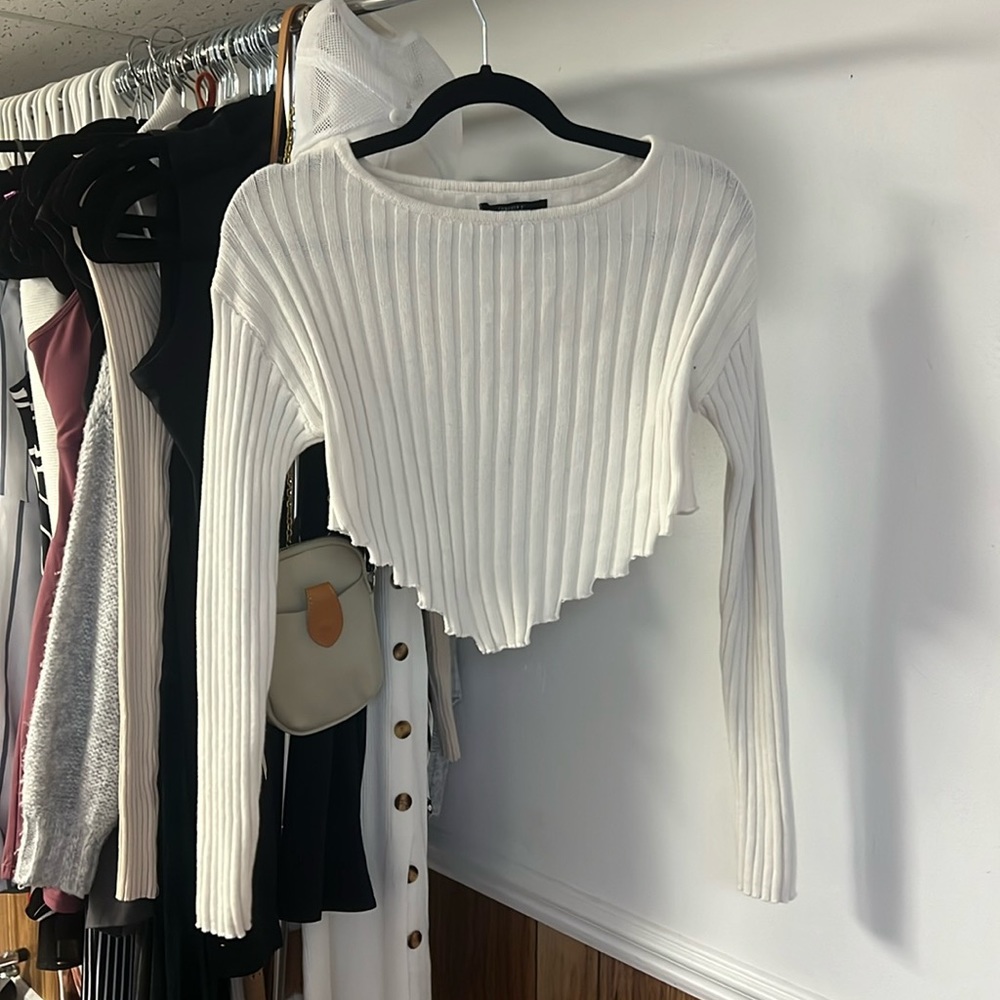 Asymmetrical White Sweater Top